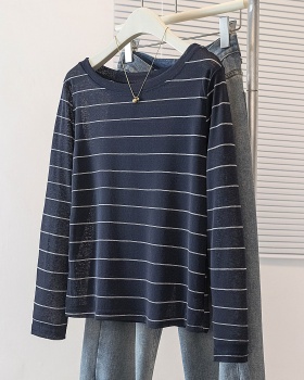 Fashion stripe spring tops lazy loose long sleeve T-shirt