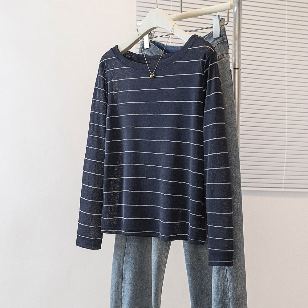 Fashion stripe spring tops lazy loose long sleeve T-shirt