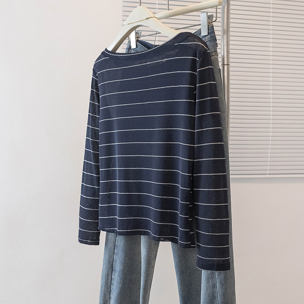 Fashion stripe spring tops lazy loose long sleeve T-shirt