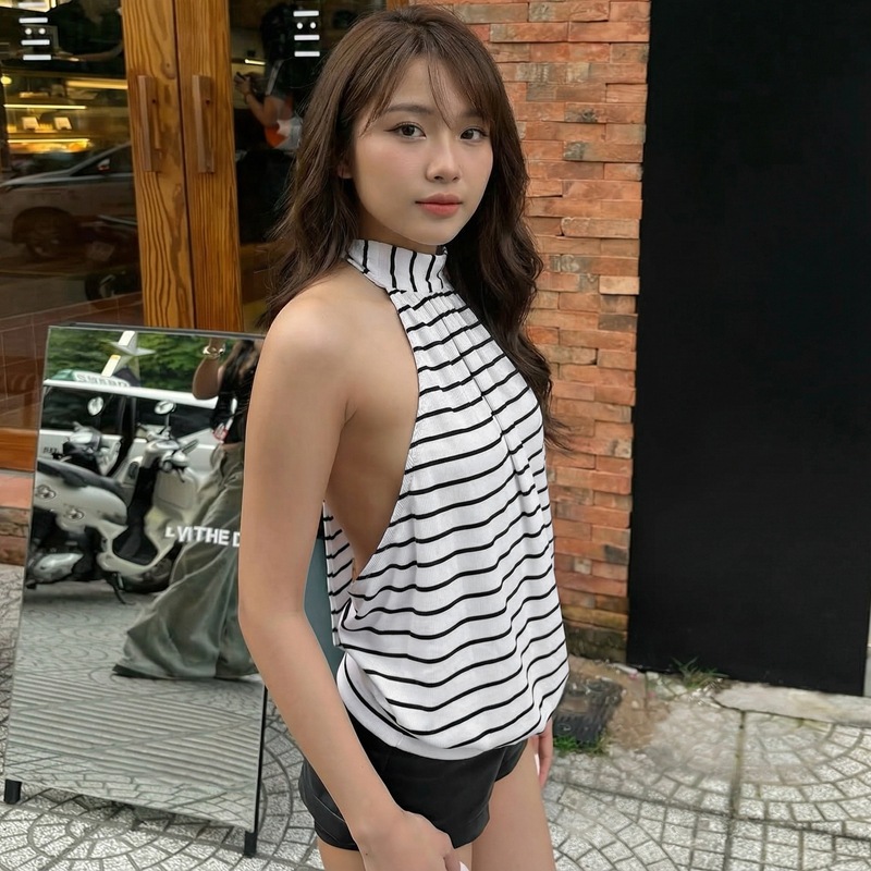 Stripe printing vest fashion personality tops for women