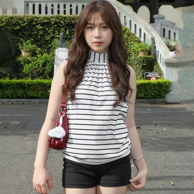 Stripe printing vest fashion personality tops for women