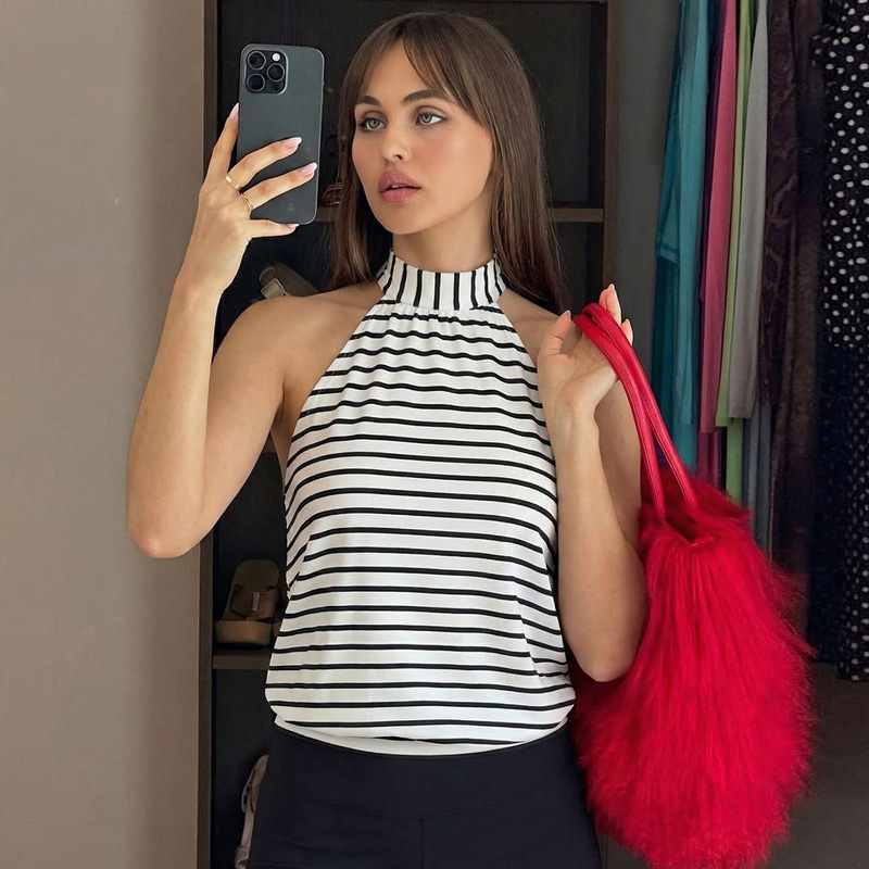 Stripe printing vest fashion personality tops for women