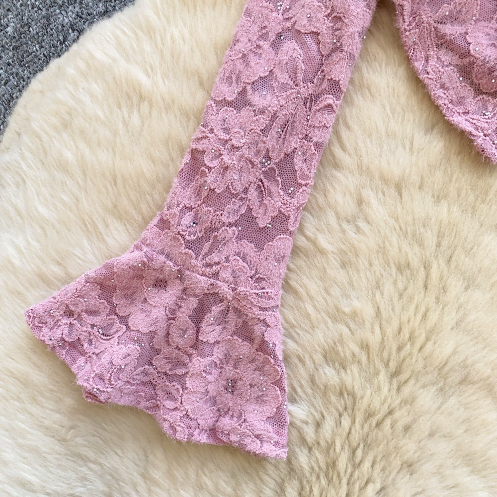 Lace autumn tops trumpet sleeves shirt for women