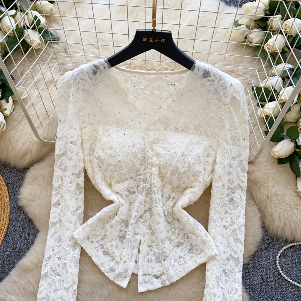 Lace autumn tops trumpet sleeves shirt for women