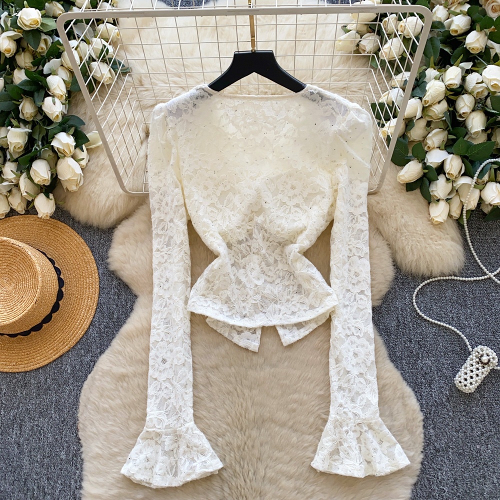 Lace autumn tops trumpet sleeves shirt for women