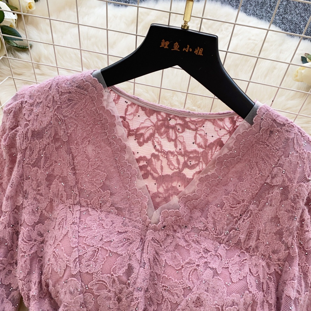 Lace autumn tops trumpet sleeves shirt for women