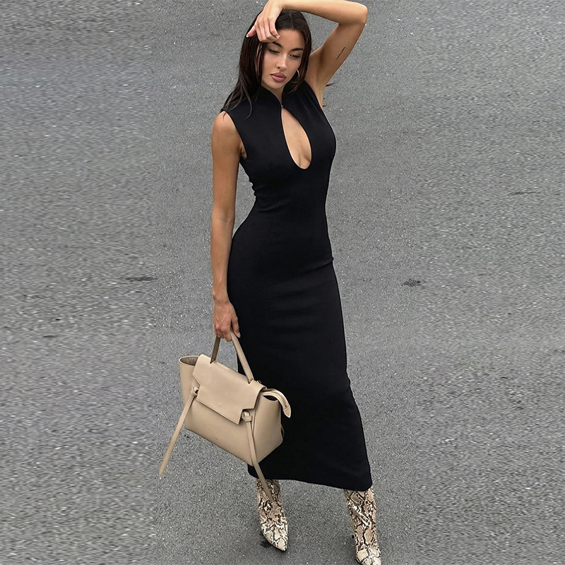 Winter chest hollow fashion back split slim dress