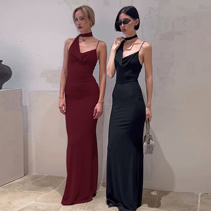 Winter scarf pure V-neck slim sexy halter dress for women