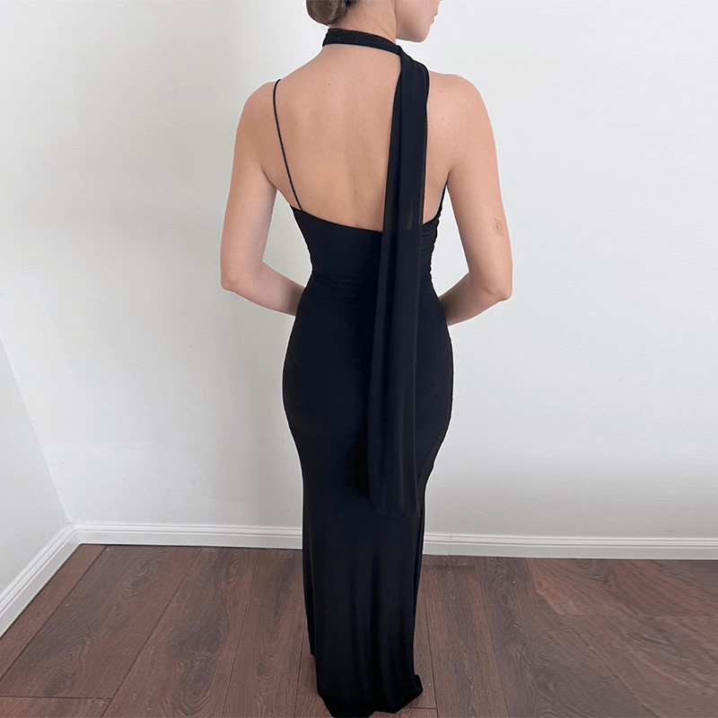 Winter scarf pure V-neck slim sexy halter dress for women