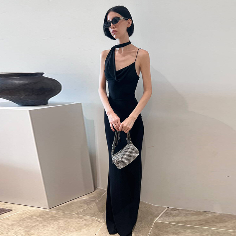 Winter scarf pure V-neck slim sexy halter dress for women