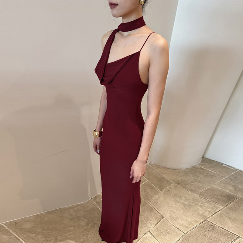 Winter scarf pure V-neck slim sexy halter dress for women