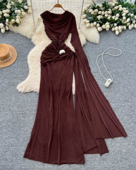 Slim fold long dress hollow gauze dress for women
