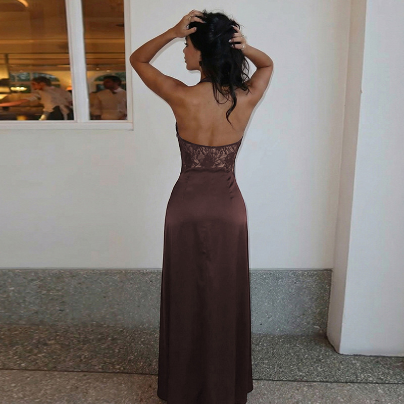 Lace pinched waist winter fashion hollow dress for women