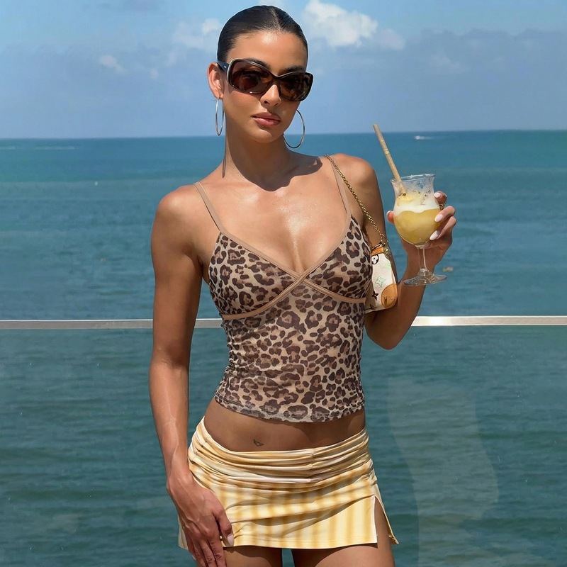 V-neck leopard halter fashion sexy sling vest for women