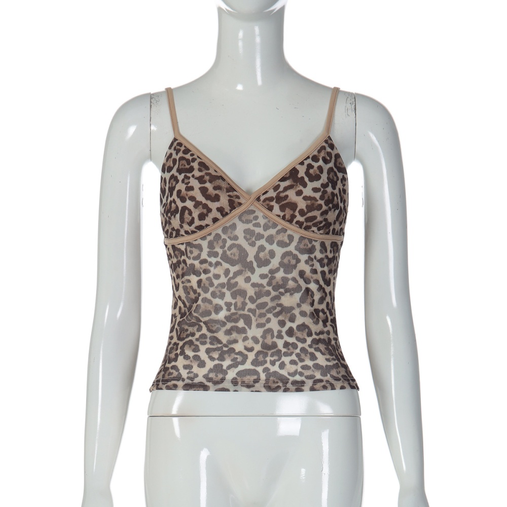 V-neck leopard halter fashion sexy sling vest for women