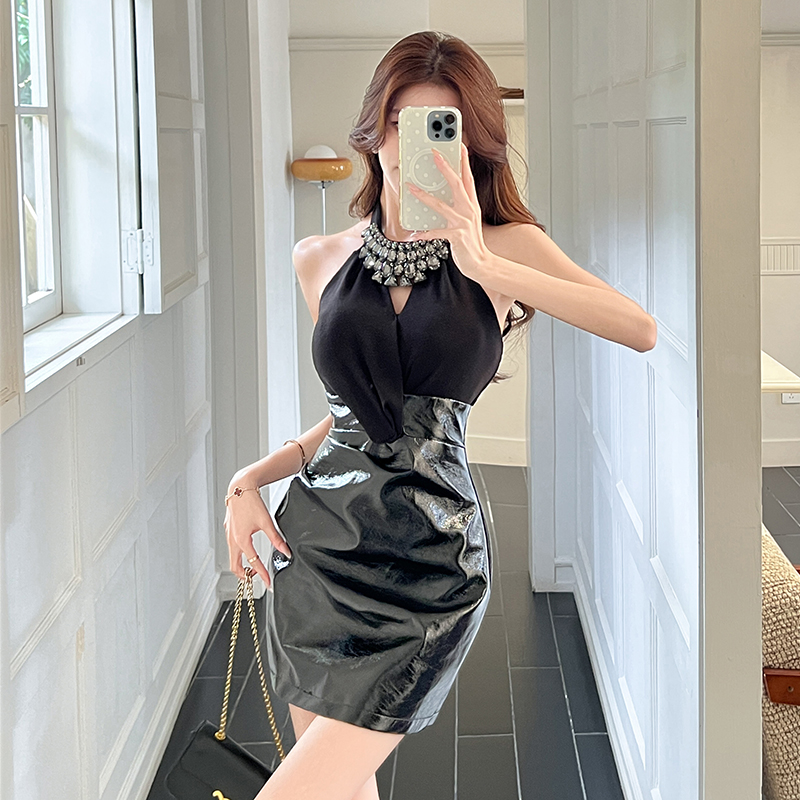 Ladies temperament hollow France style halter dress