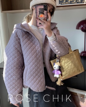 Quilted pattern coat hooded down coat for women