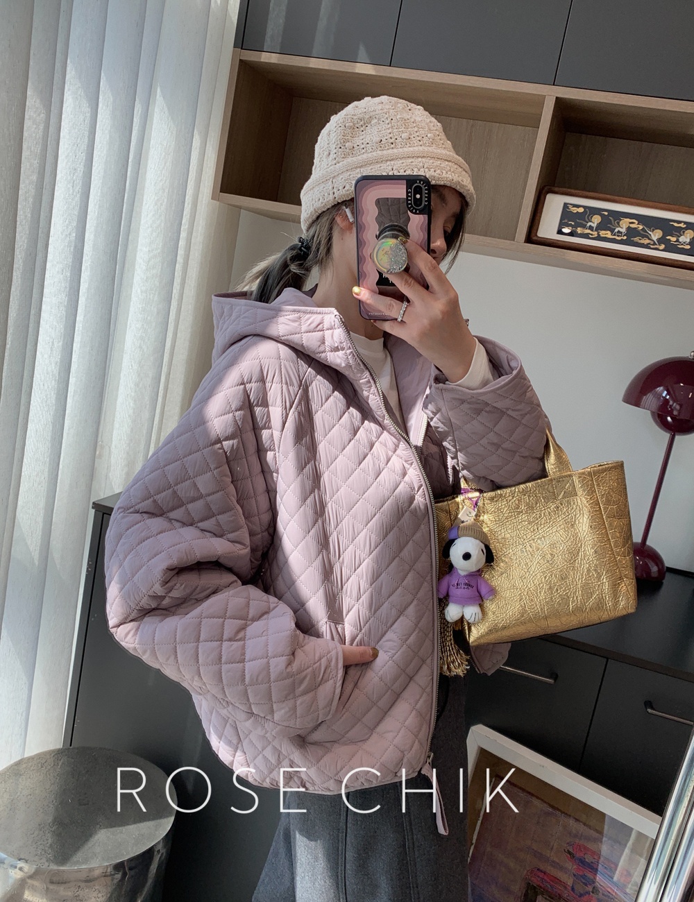 Quilted pattern coat hooded down coat for women