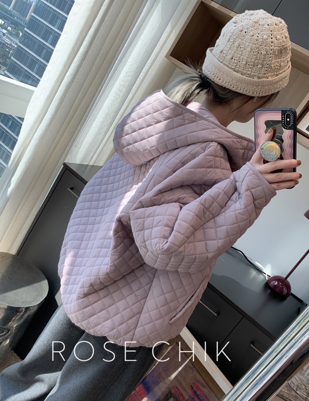 Quilted pattern coat hooded down coat for women