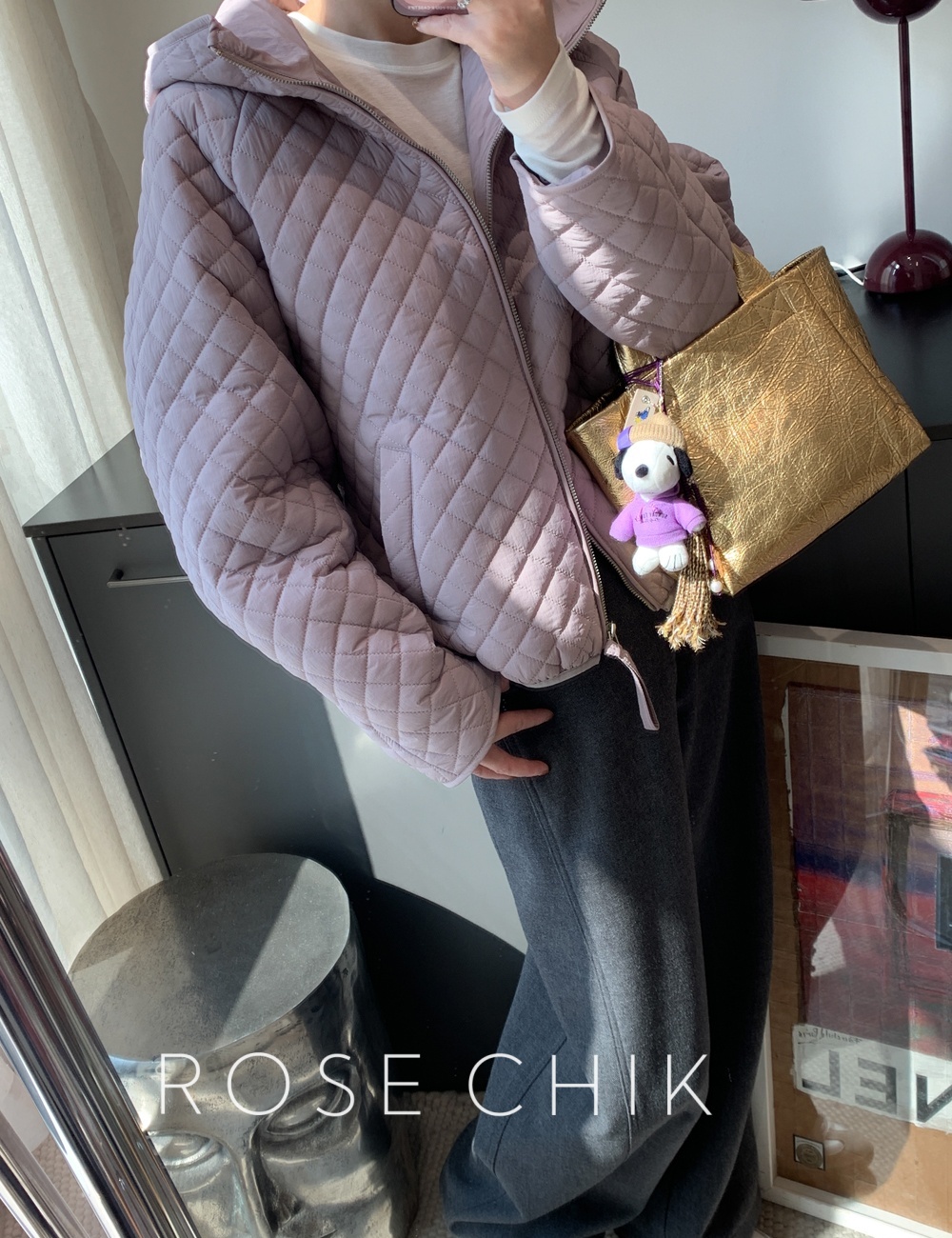 Quilted pattern coat hooded down coat for women