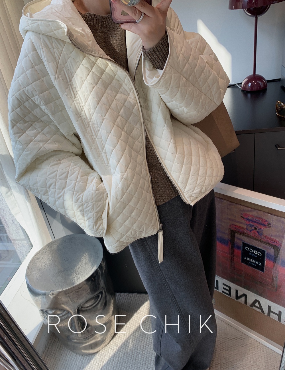 Quilted pattern coat hooded down coat for women