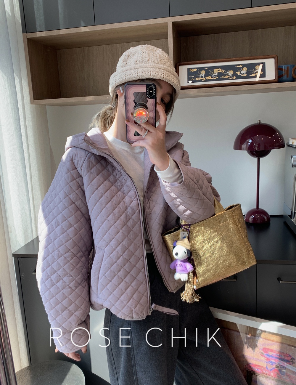 Quilted pattern coat hooded down coat for women