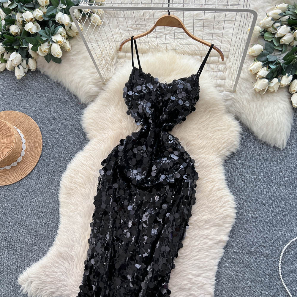 Pinched waist dress sling formal dress for women