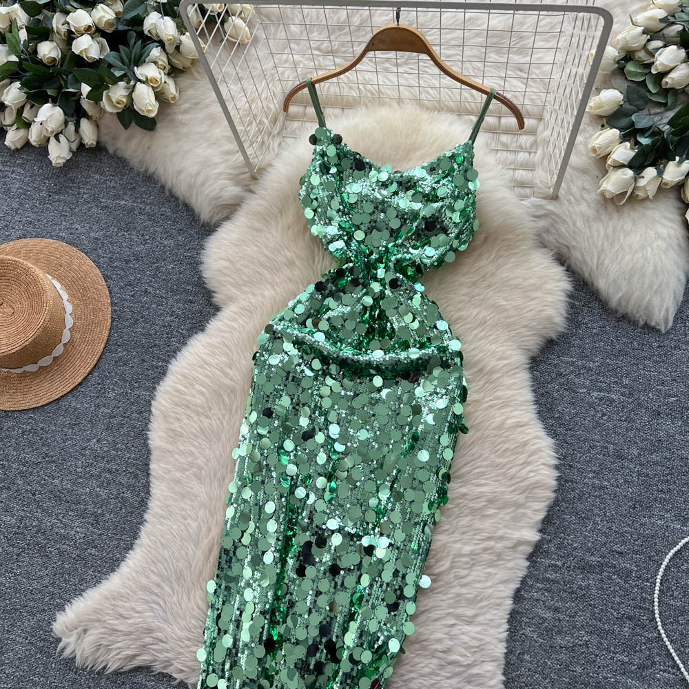 Pinched waist dress sling formal dress for women