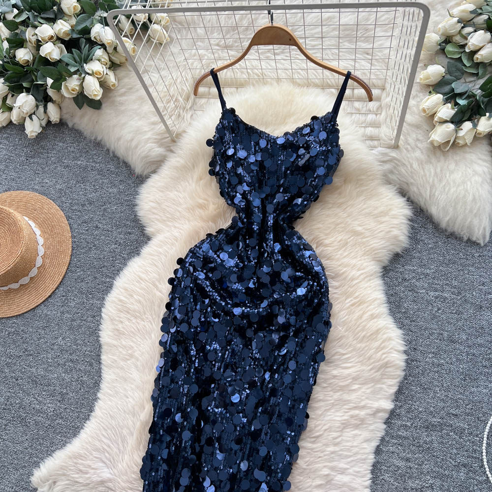 Pinched waist dress sling formal dress for women