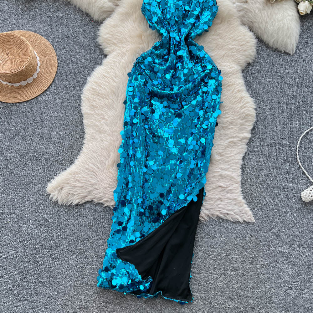 Pinched waist dress sling formal dress for women