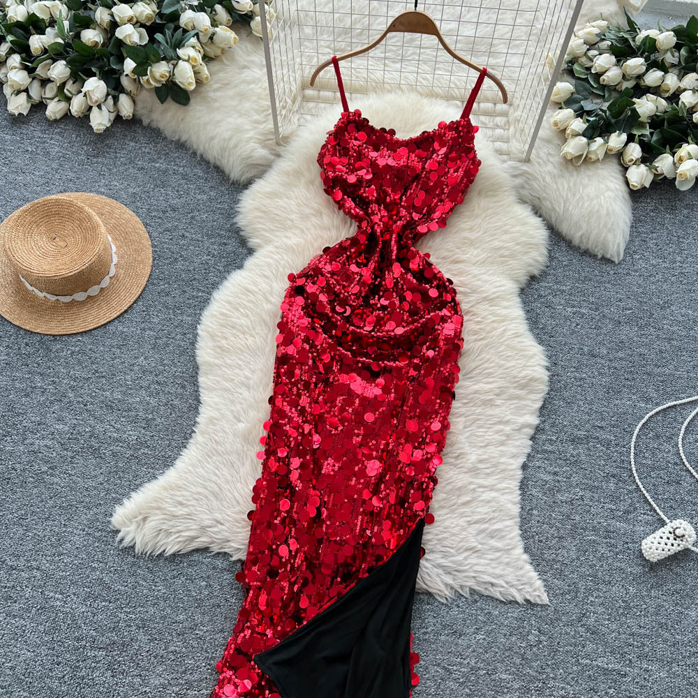 Pinched waist dress sling formal dress for women