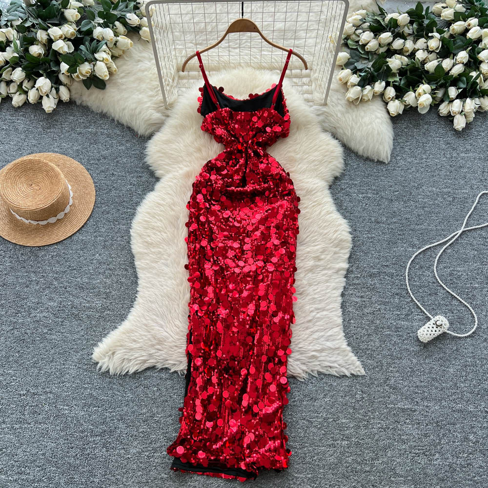 Pinched waist dress sling formal dress for women