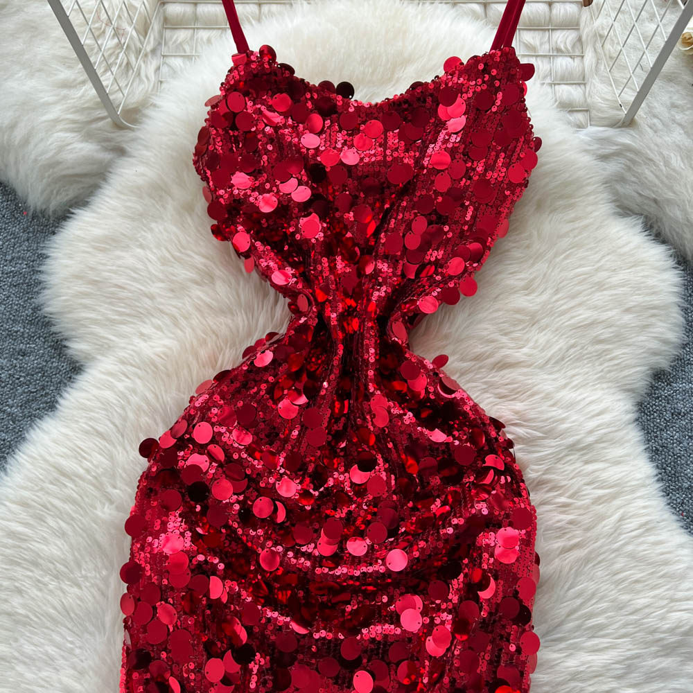 Pinched waist dress sling formal dress for women