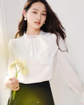 White spring chiffon shirt unique tops for women