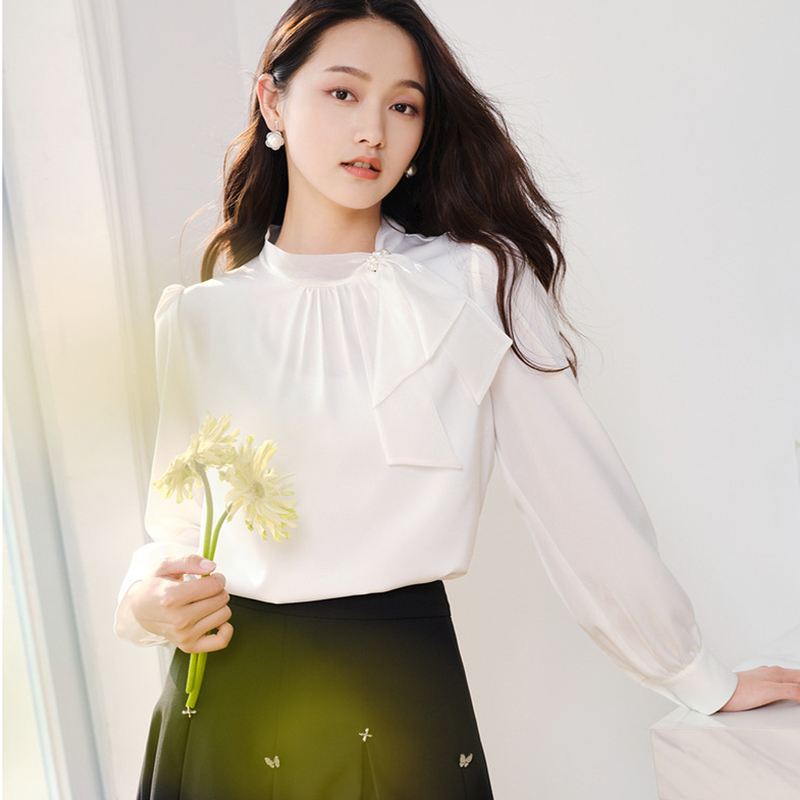White spring chiffon shirt unique tops for women