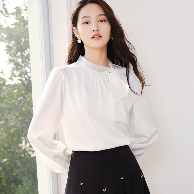 White spring chiffon shirt unique tops for women
