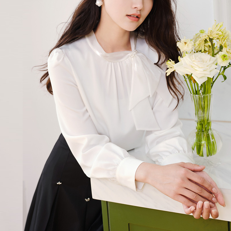 White spring chiffon shirt unique tops for women