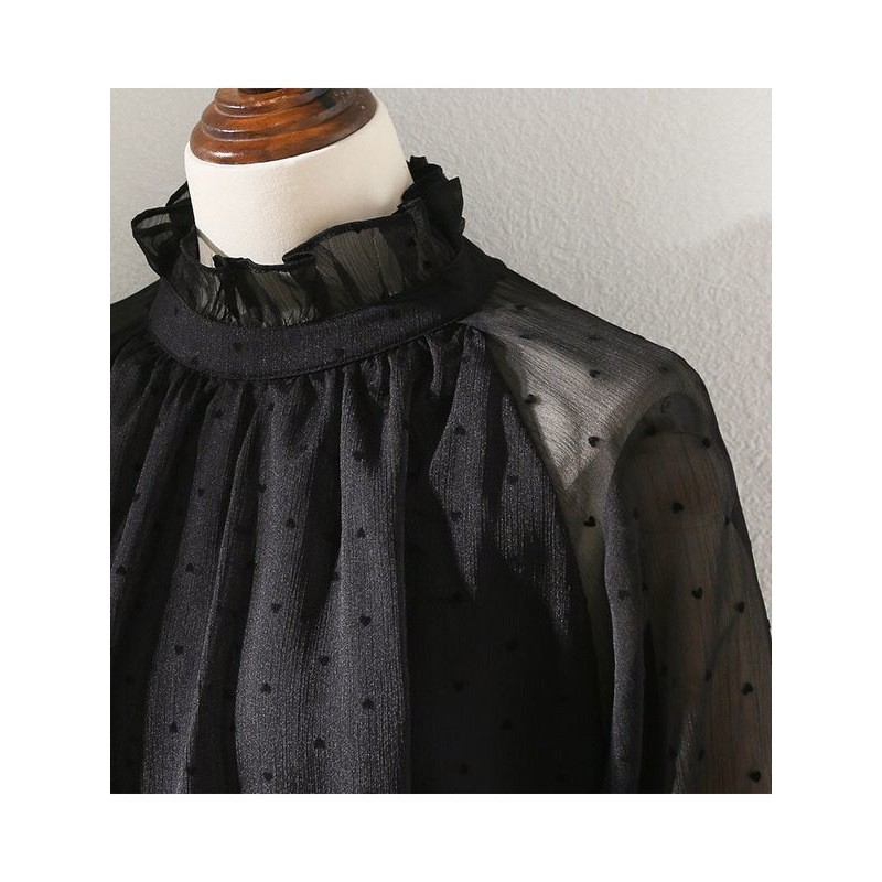 Spring and autumn shirt black tops for women