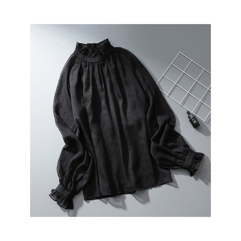 Spring and autumn shirt black tops for women