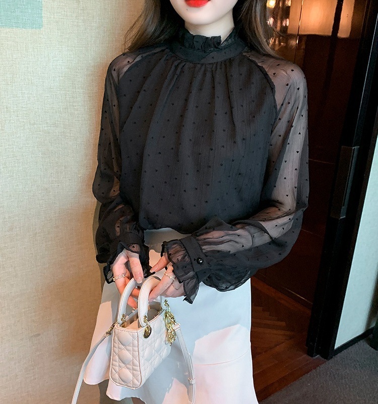 Spring and autumn shirt black tops for women