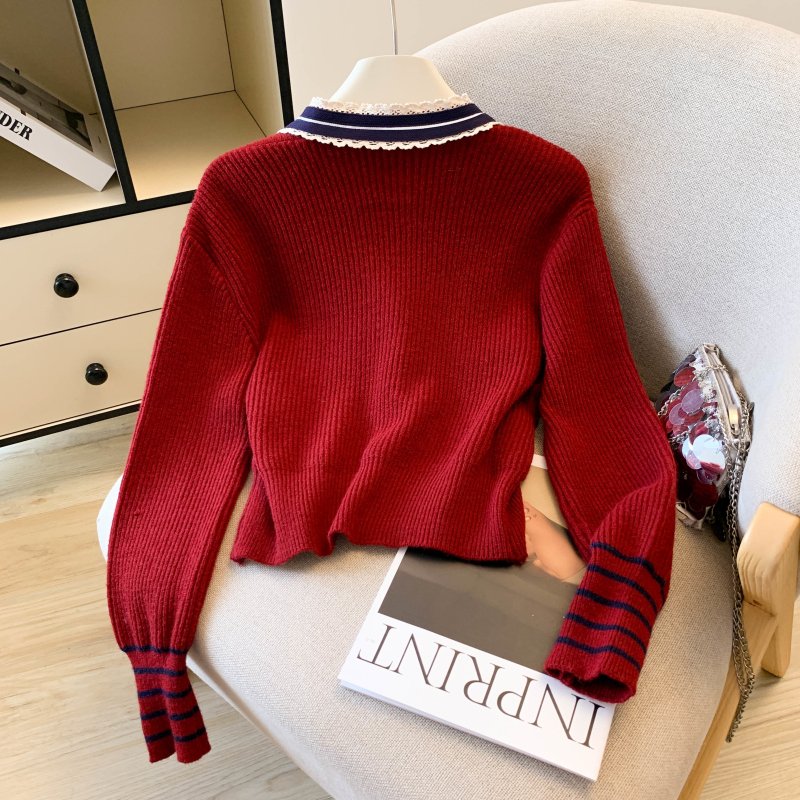 Knitted thermal V-neck tops chanelstyle thick coat