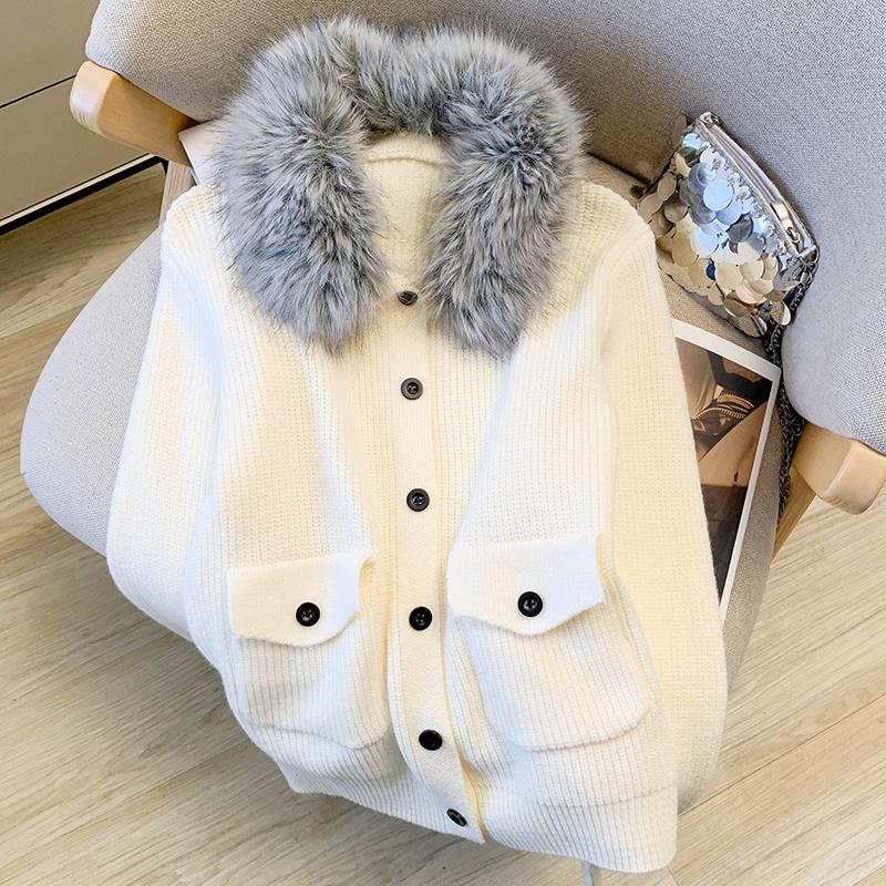Lazy fur collar all-match tops commuting removable slim coat