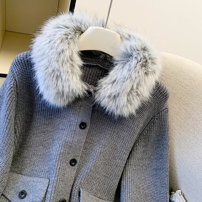 Lazy fur collar all-match tops commuting removable slim coat