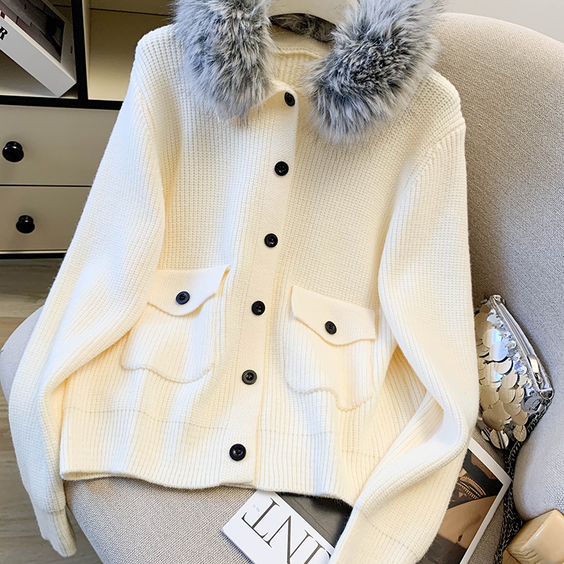 Lazy fur collar all-match tops commuting removable slim coat