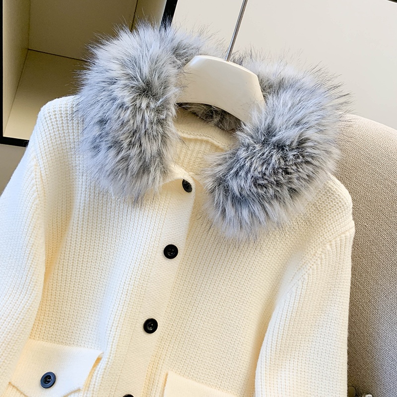 Lazy fur collar all-match tops commuting removable slim coat