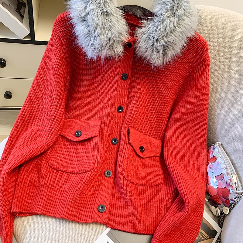 Lazy fur collar all-match tops commuting removable slim coat