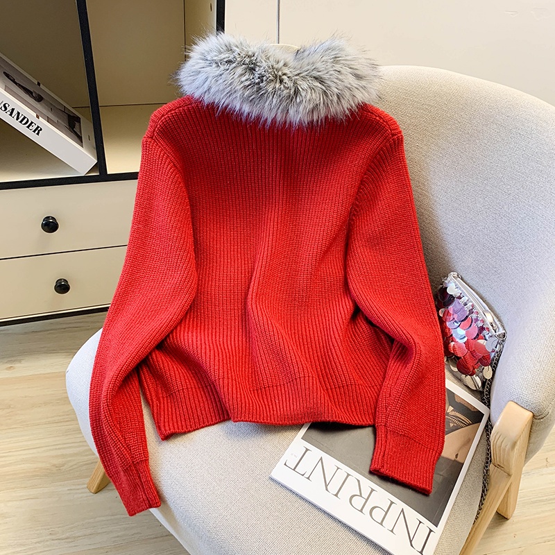 Lazy fur collar all-match tops commuting removable slim coat