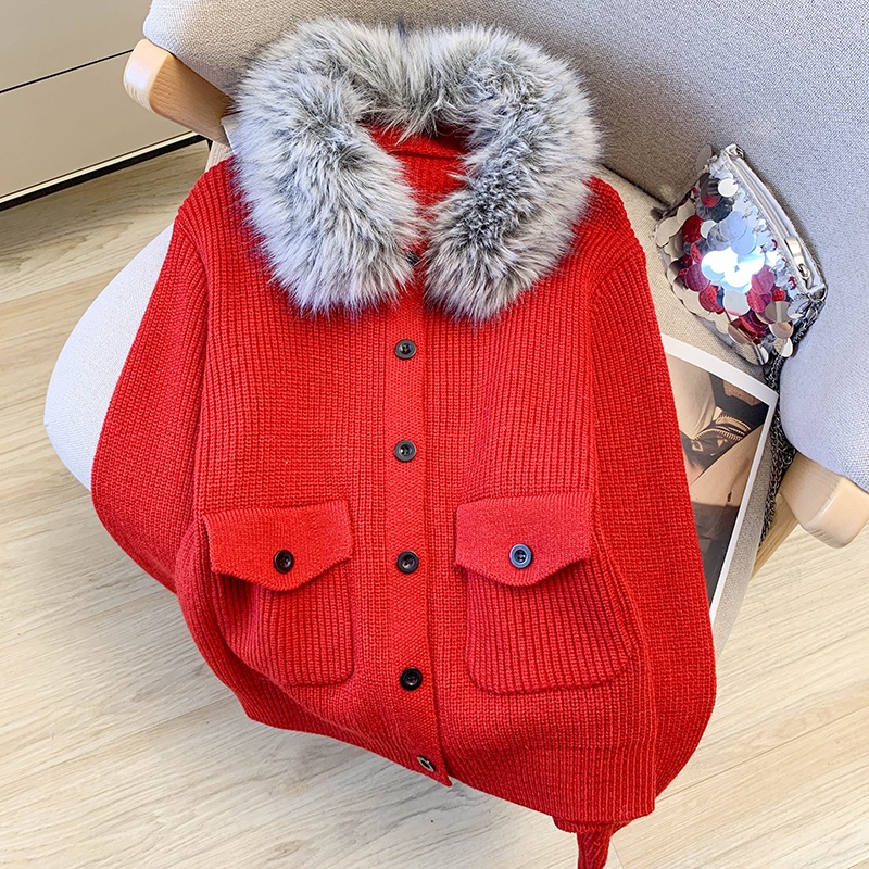 Lazy fur collar all-match tops commuting removable slim coat