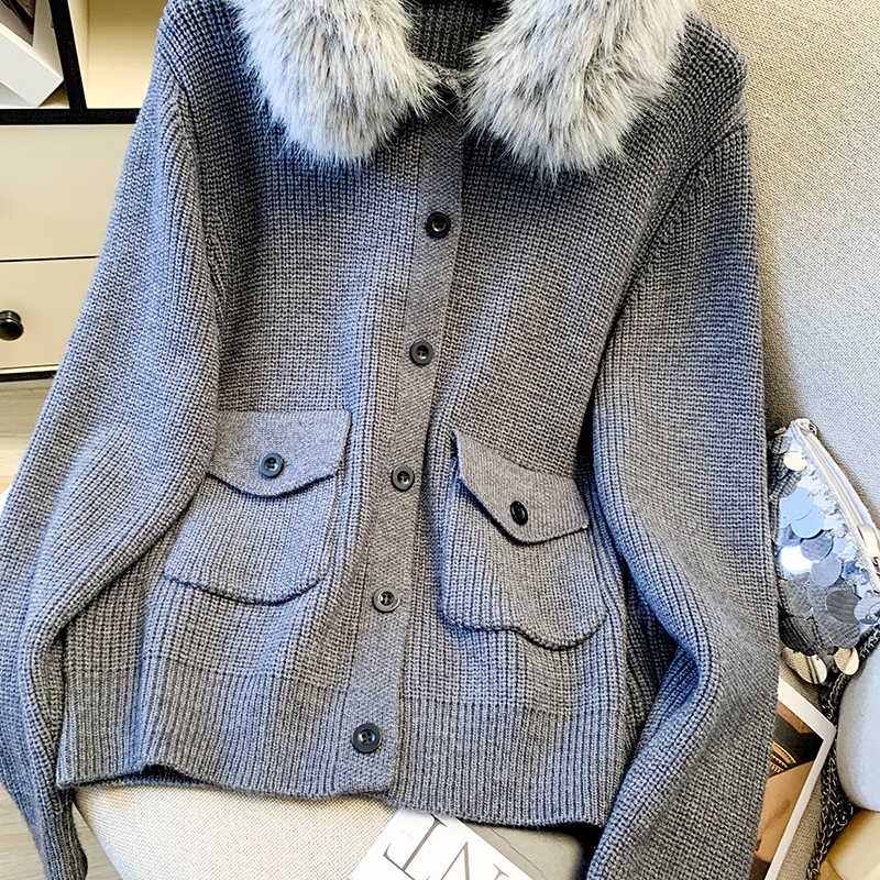 Lazy fur collar all-match tops commuting removable slim coat