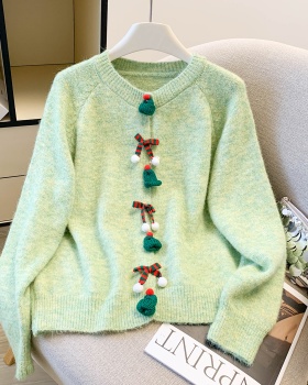 Green unique cardigan christmas knitted sweater